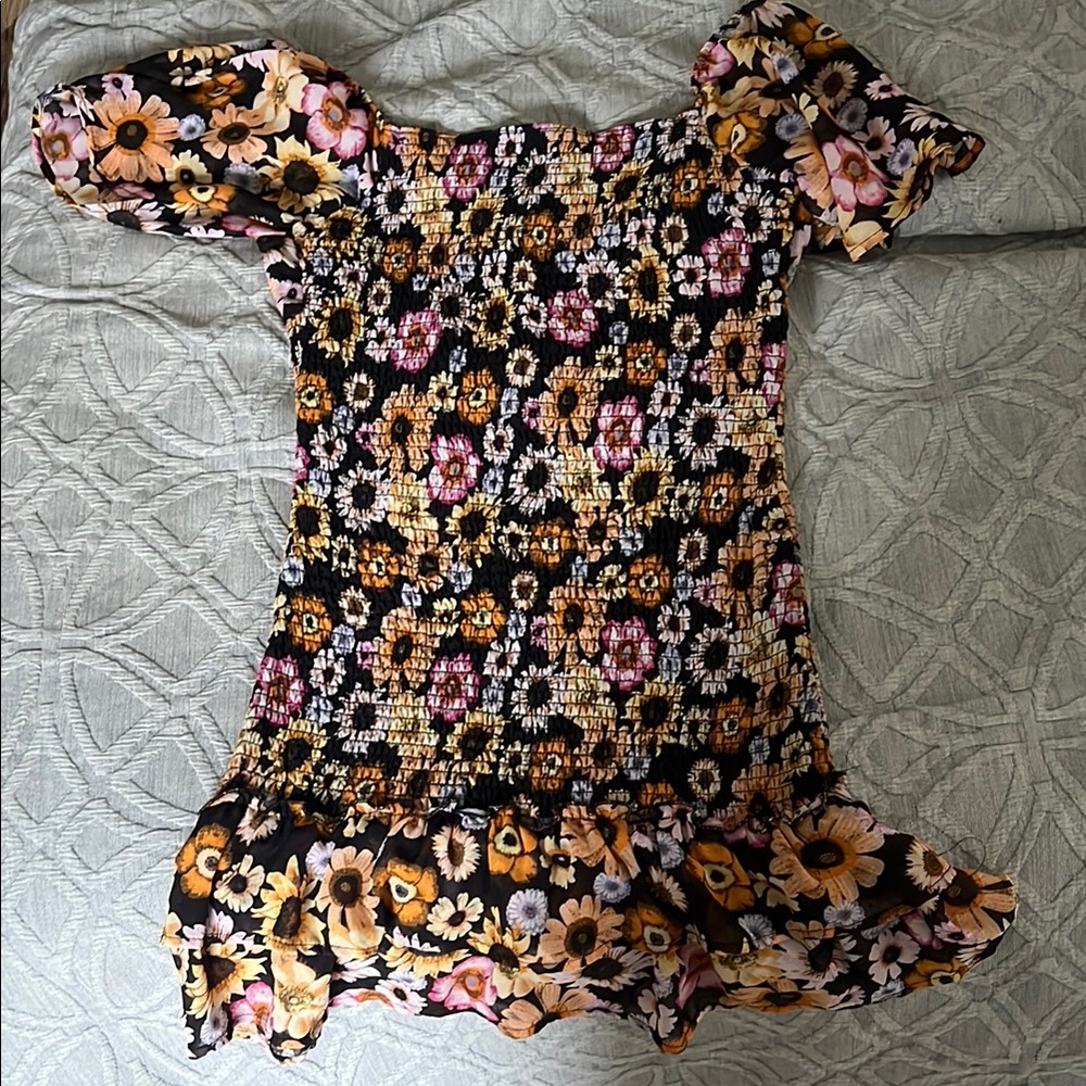 Orange Ruched Ruffled Off-the-Shoulder Mini Dress - Picture 3 of 3